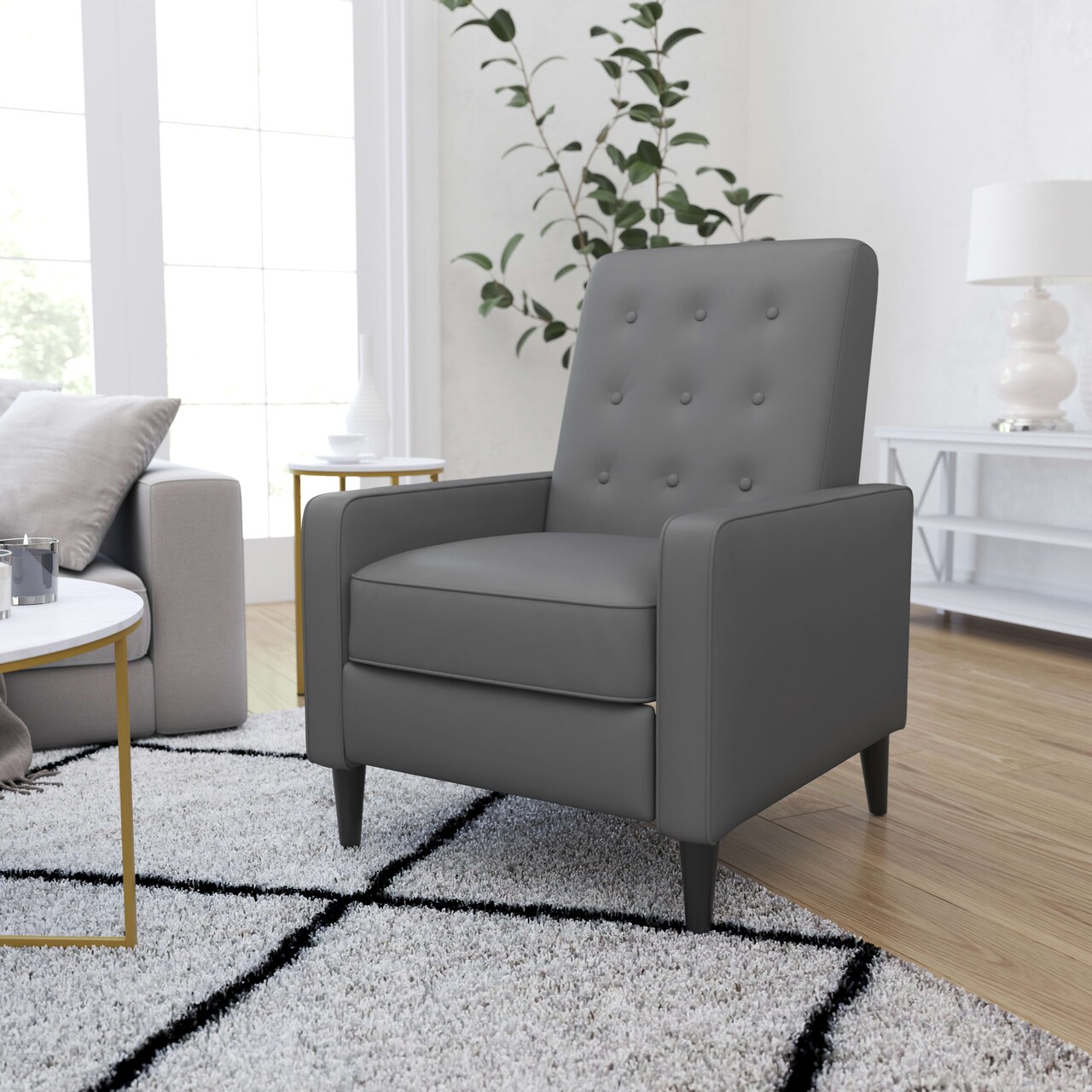 Merrick Lane Darcy Recliner Chair Mid-Century Modern Faux Leather Tufted Upholstery Ergonomic Push Back Living Room Recliner